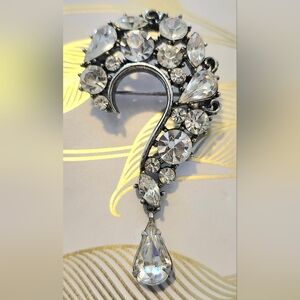 Vintage Lisner Rhinestone & Scrollwork Question Mark Brooch